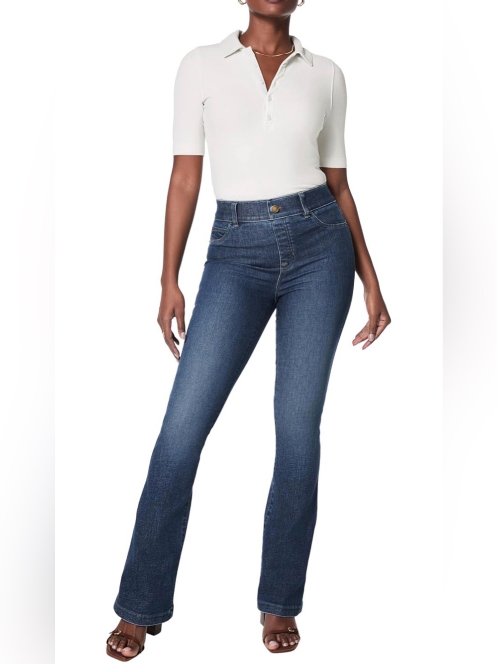 Spanx High Rise Flare Pull On Denim Jeans size medium petite NWT